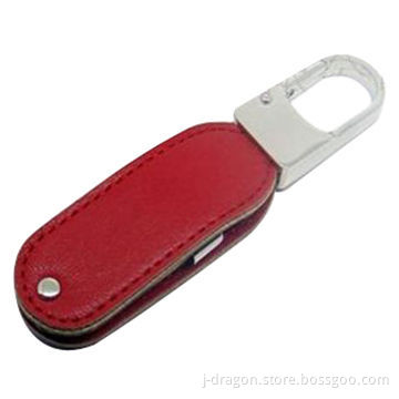 Leather Swivel USB Flash Drive with Keyring Design, Supports Hot Stamping and Silkscreen